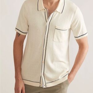 Marine Layer Wyatt Sweater Button Down crème navy size large preppy casual